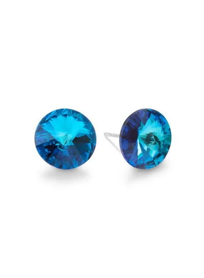 Seona Seona Ella 10mm Crystal Stud Earrings  – Hypoallergenic Stainless Steel Stud Earrings for Women, Elegant Crystal Rivoli Jewelry Earrings for Everyday and Special Occasions -  Bermuda Blue